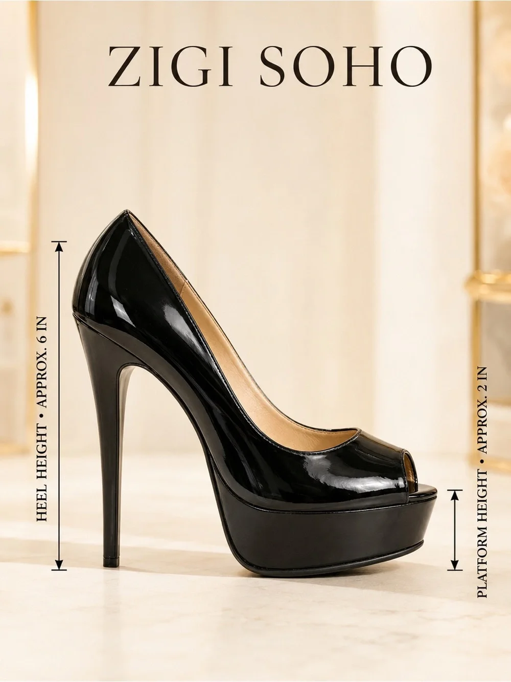 Zigi Soho Black Patent Peep Toe Platform Pumps in excellent condition - Size 10